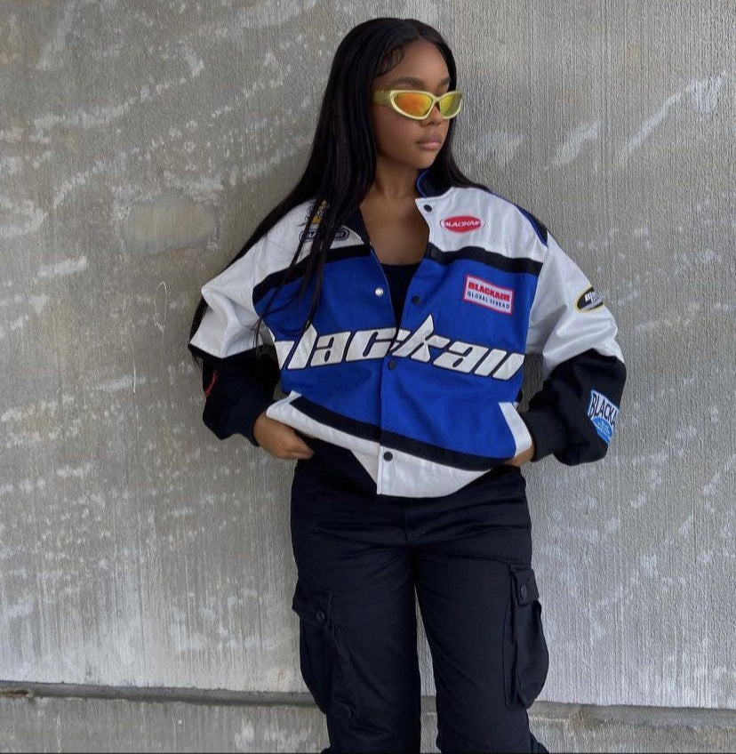 BLACK AIR Racing Jacket l WHITE & BLUE