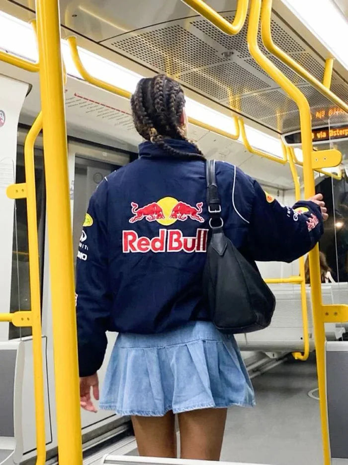 Studio shot of Red Bull Racing Jacket on model, front view