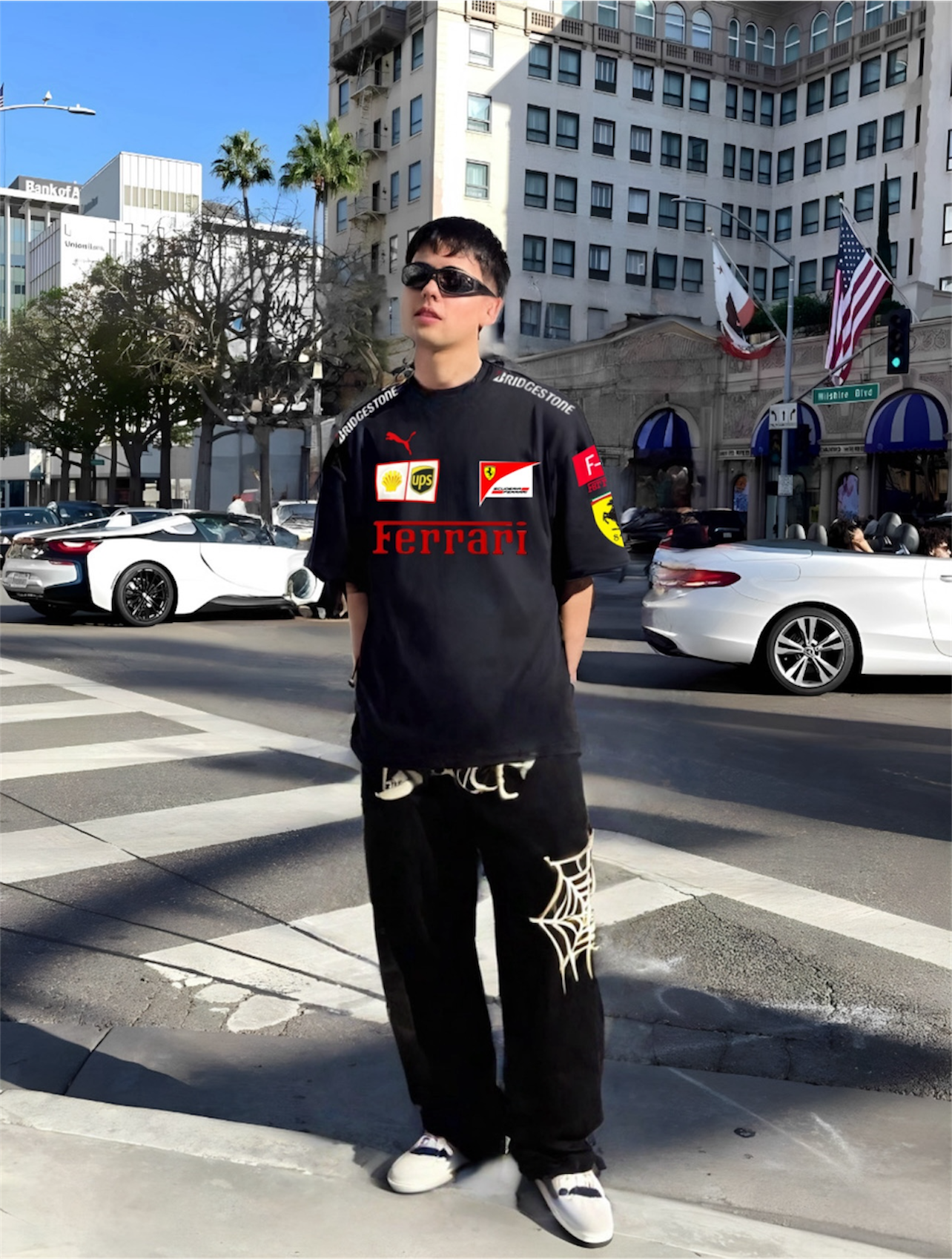 BLACK Ferrari Racing Oversized T-SHIRT