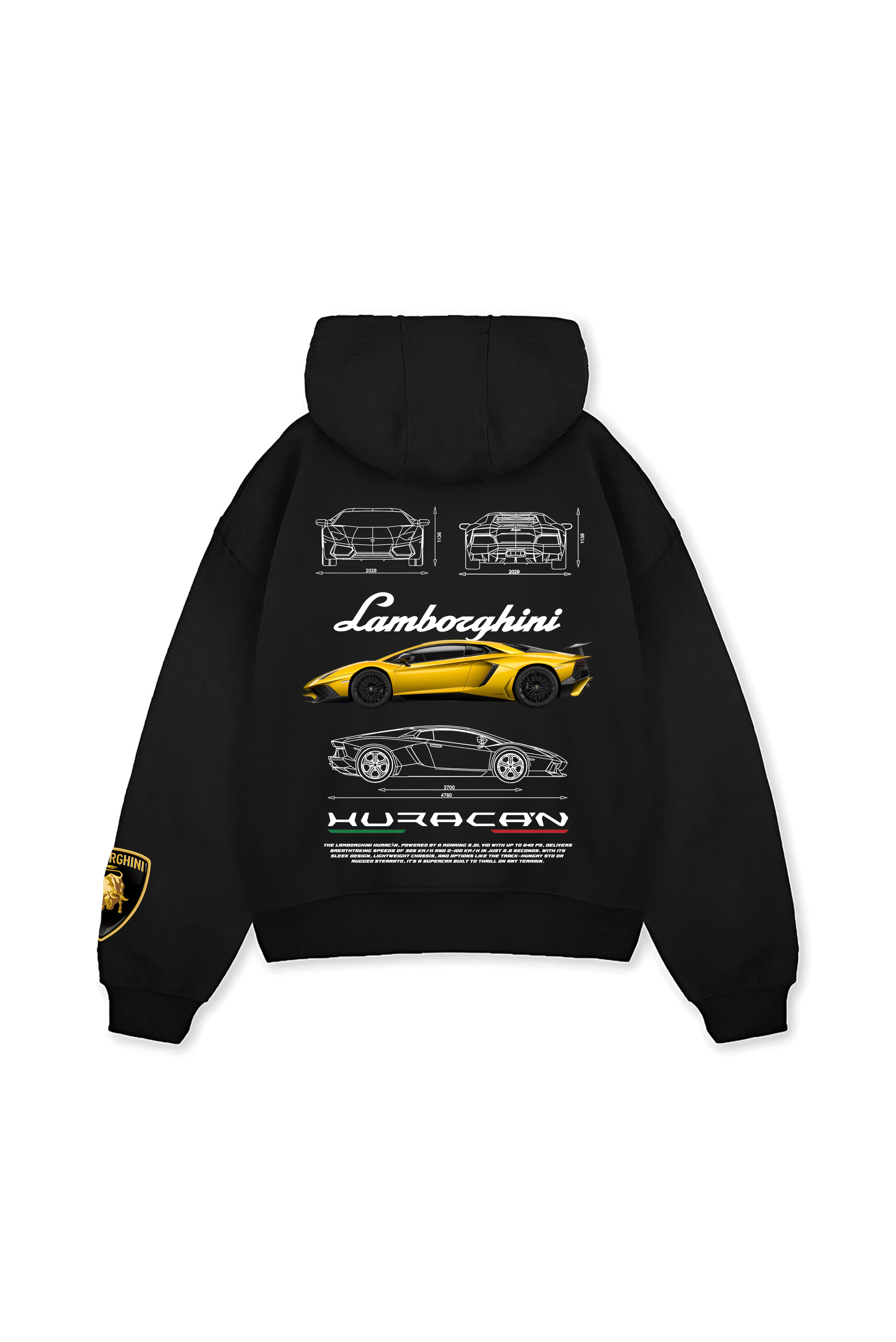 パーカー・フーディ AUTOMOBILI LAMBORGHINI HOODIE Automobili Lamborghini Men's Crest Logo Hoodie - Black