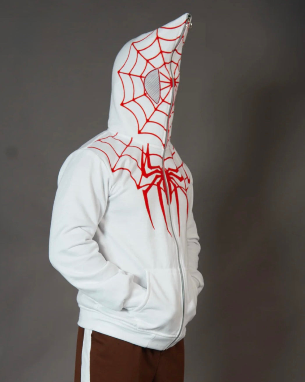 Unisex Oversized Spiderman Zipper Hoodie (White)