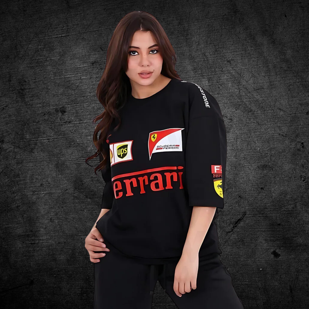 BLACK Ferrari Racing Oversized T-SHIRT