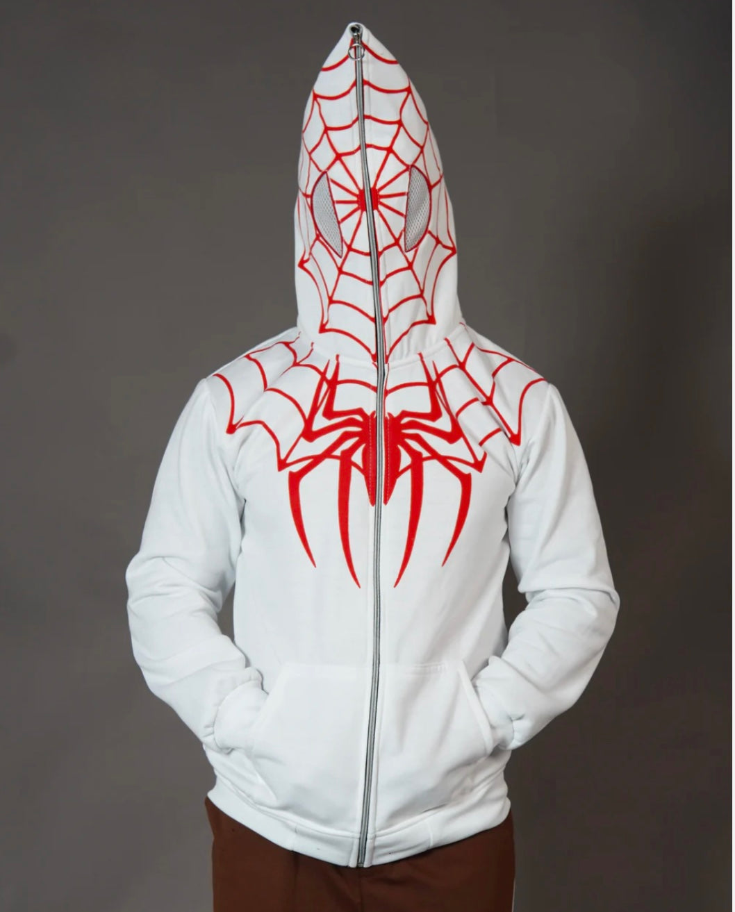 Unisex Oversized Spiderman Zipper Hoodie (White)