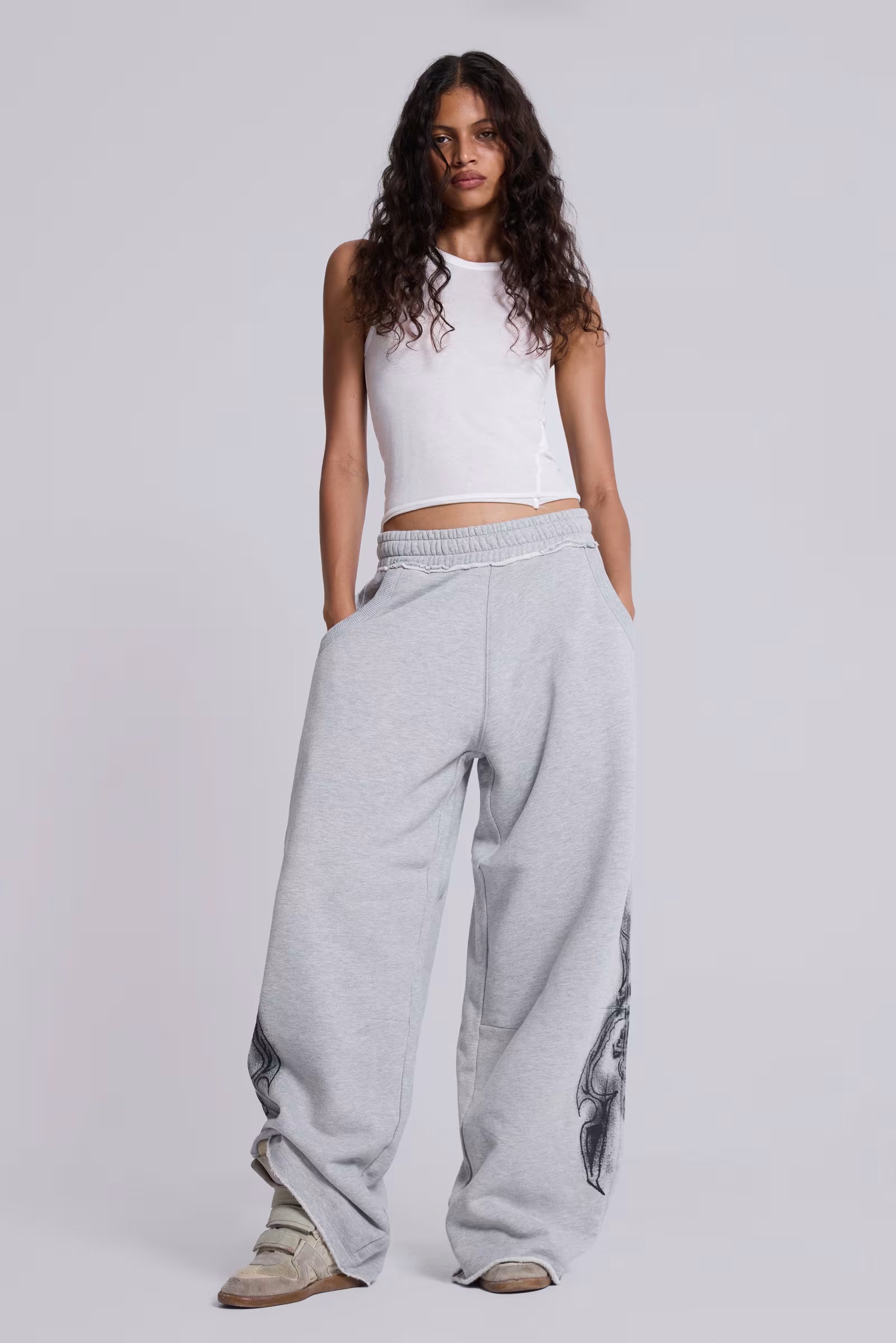 Grey Marl Gothic Baggy Joggers