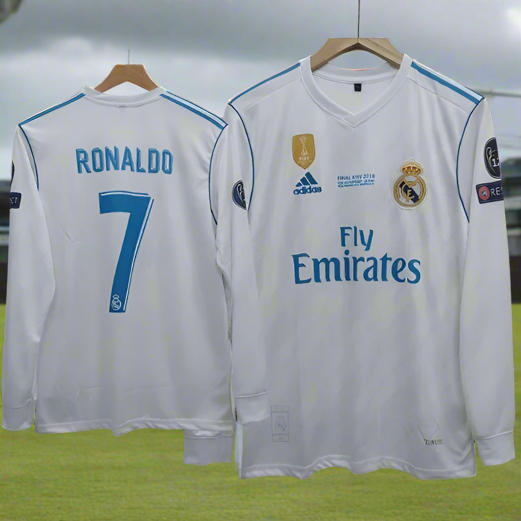 Cristiano Ronaldo 2017-18 Real Madrid Full Sleeve Jersey | White Blue